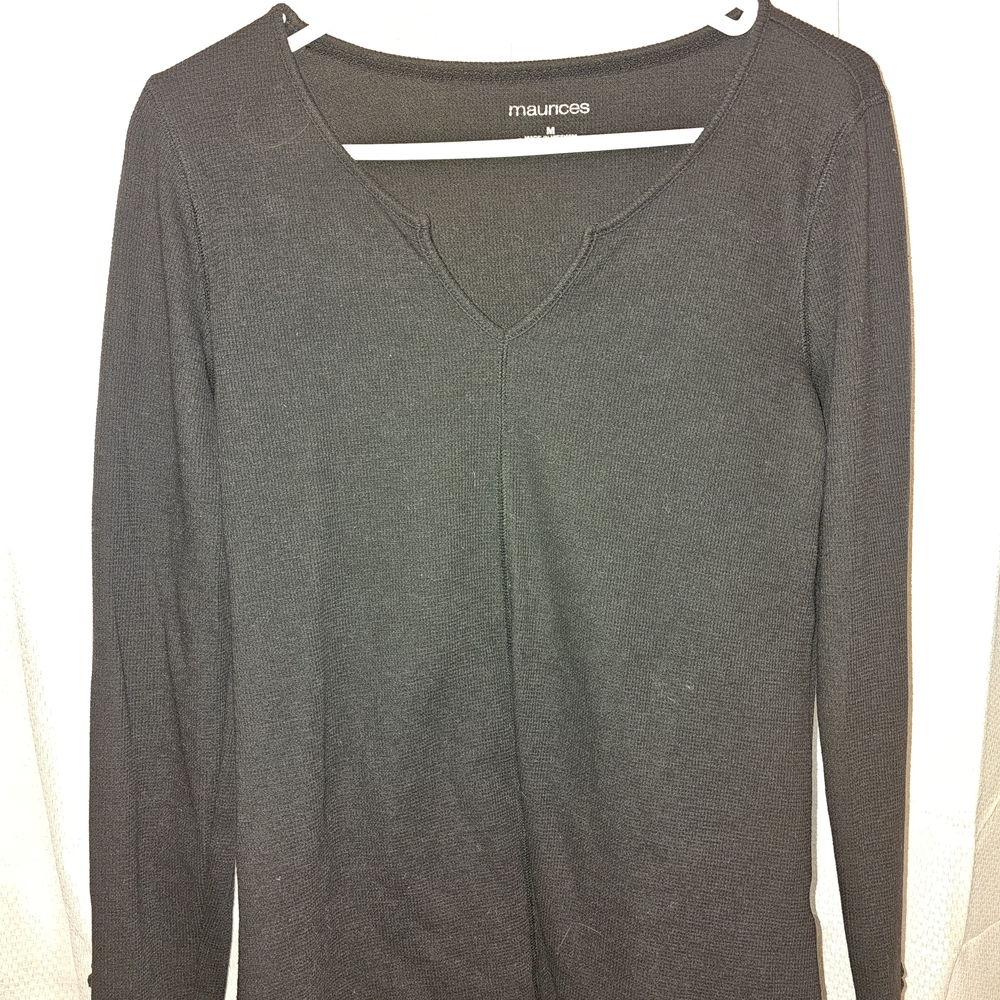 Maurices Charcoal Black V-Neck Long Sleeve Knit Top